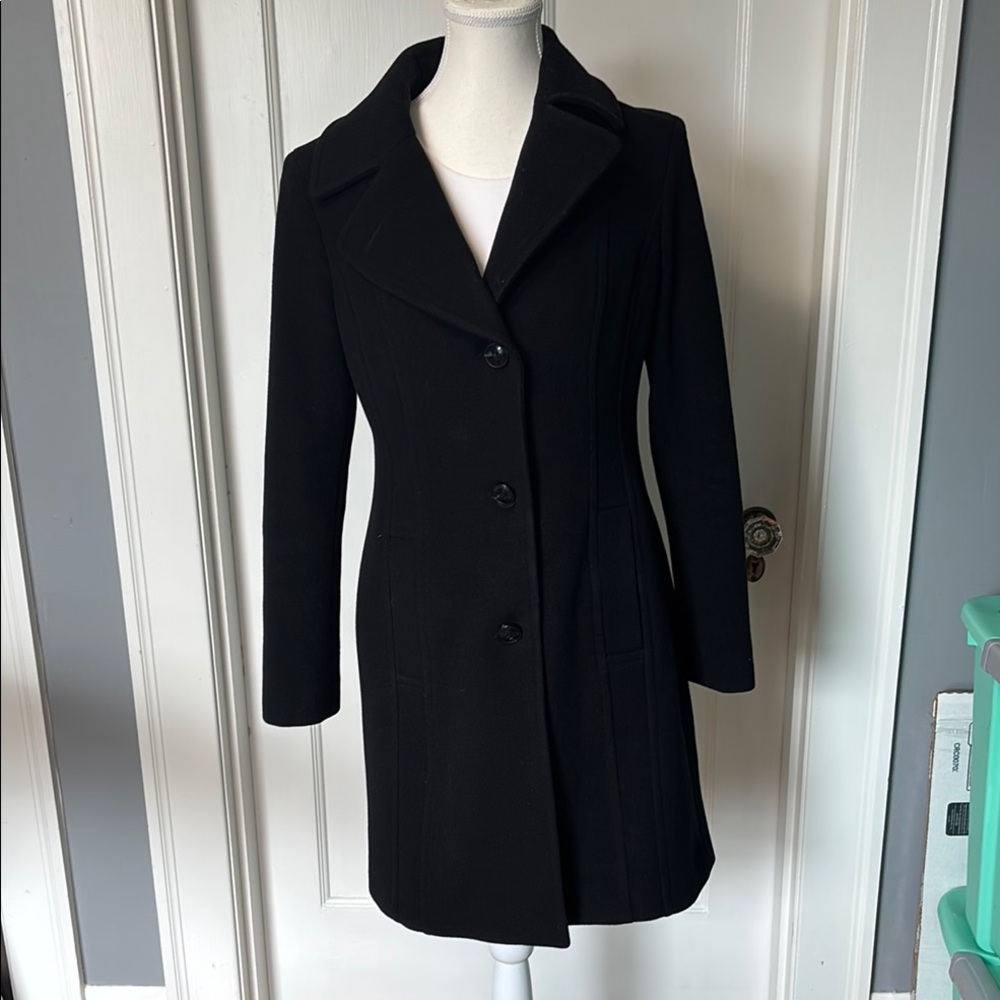 Anne Klein Black Trench Coat Wool-Blend